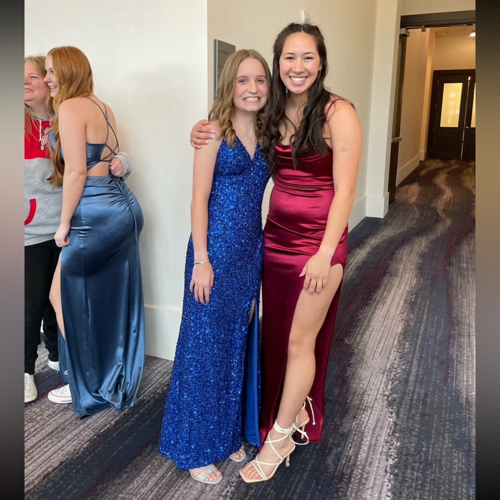 blue sequin prom dress